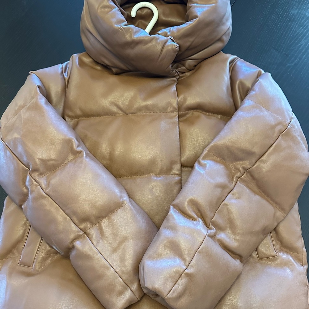 Jakke brown faux leather ski coat